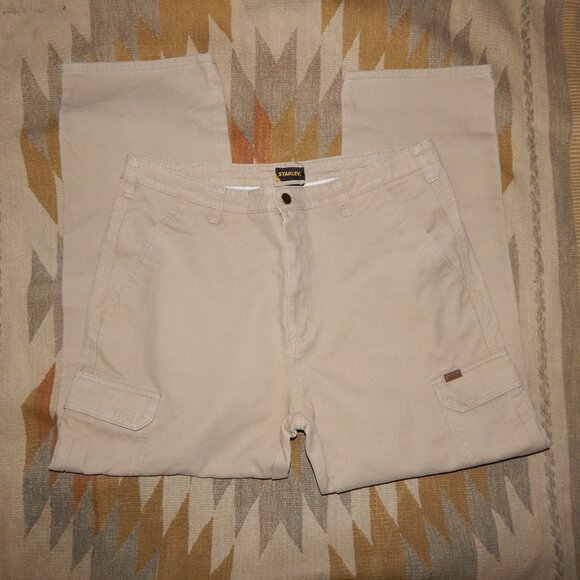 Stanley 38 x 32 (measure 31) Tan 100% Cotton Shell - Flannel Lined Cargo Pants - Picture 2 of 7